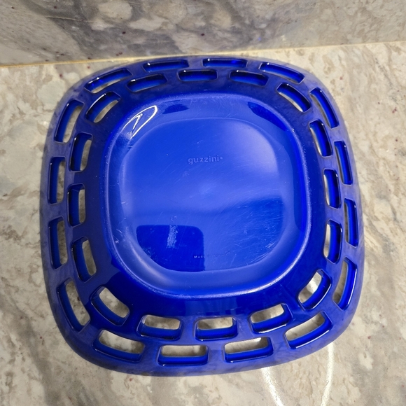 Guzzini Italian Cobalt Blue and White Bread Basket 9.5" Vintage Mid Century - Picture 3 of 6